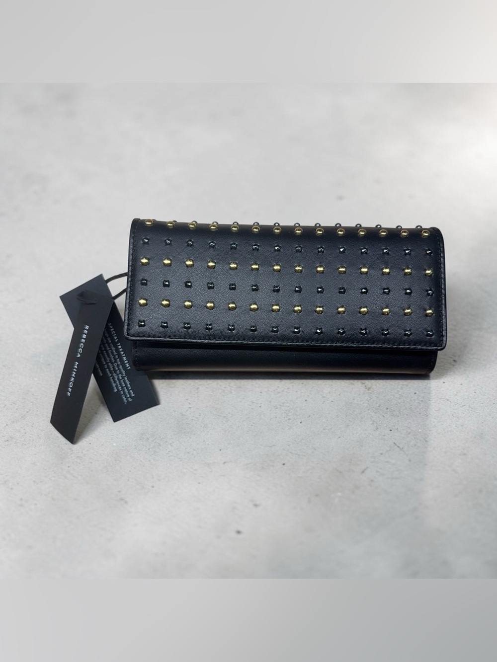 NEW WITH TAGS Rebecca Minkoff Black Studded Continental Wallet with Gold Accents